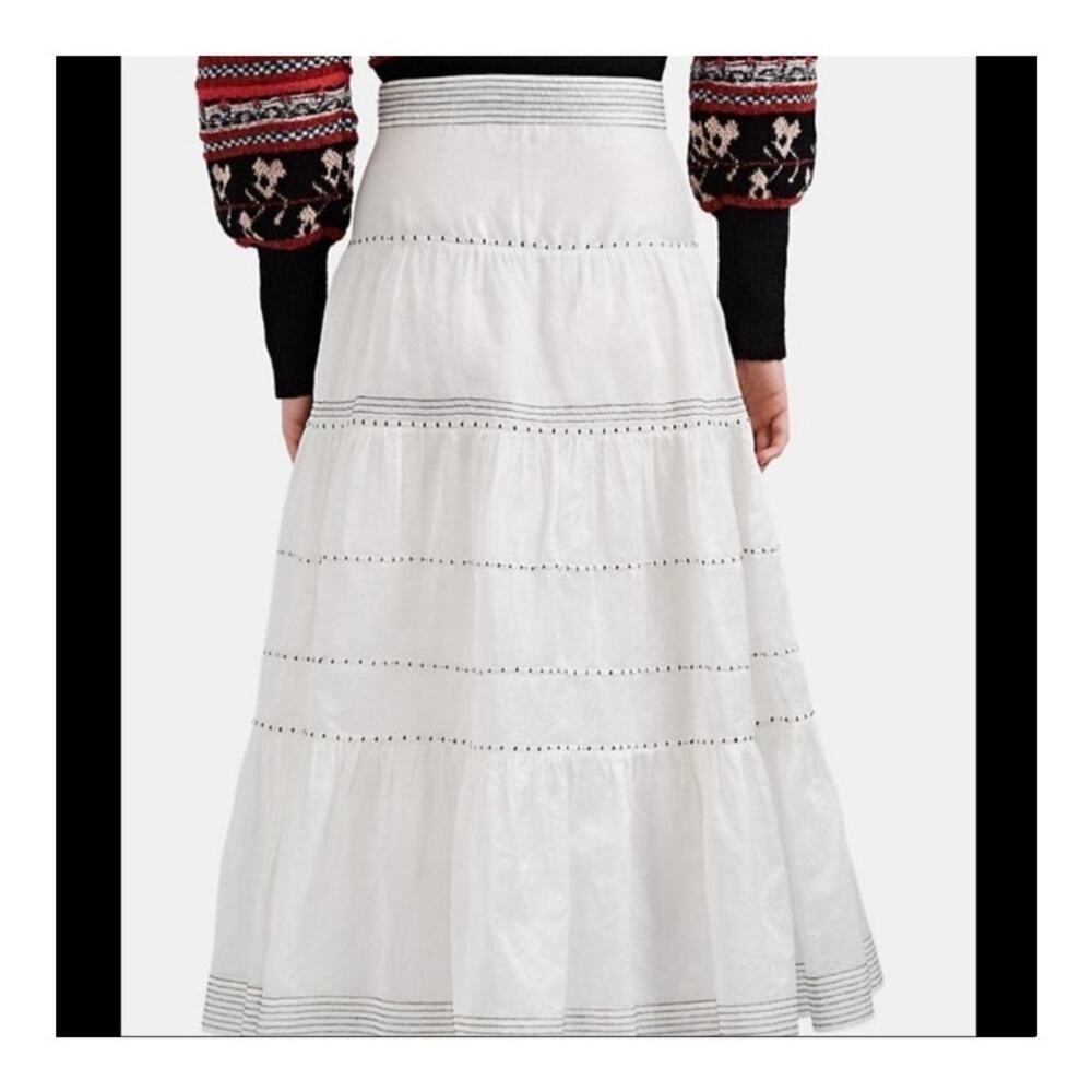 Ulla Johnson | Margot Tiered Cotton-Silk Blend Full Midi Skirt White Sz 2 Small